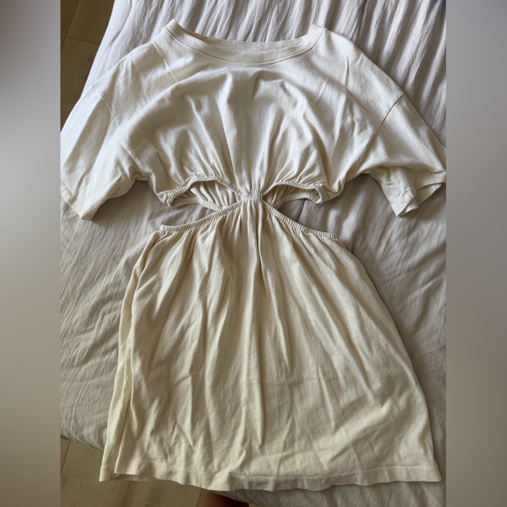 Gathered Cream Terry  tshirt dress